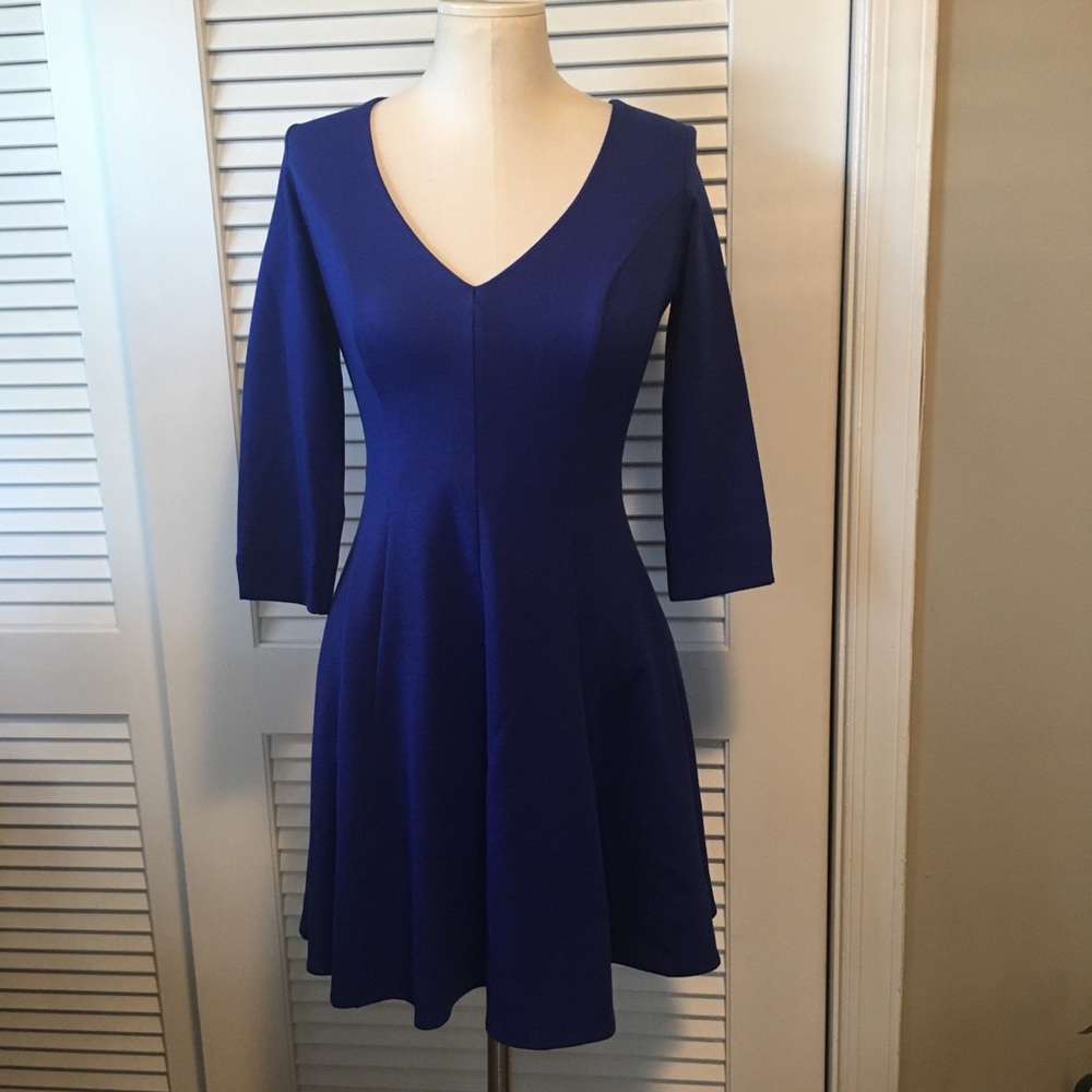 Amanda Uprichard Cobalt Blue Fit Flare VNeck Dress